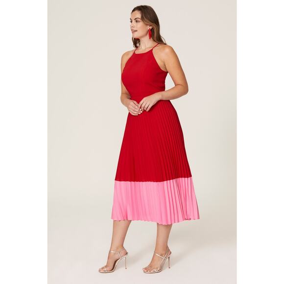 Aidan AIDAN MATTOX Pleated Colorblock Midi Dress - Size 6 - Picture 5 of 8